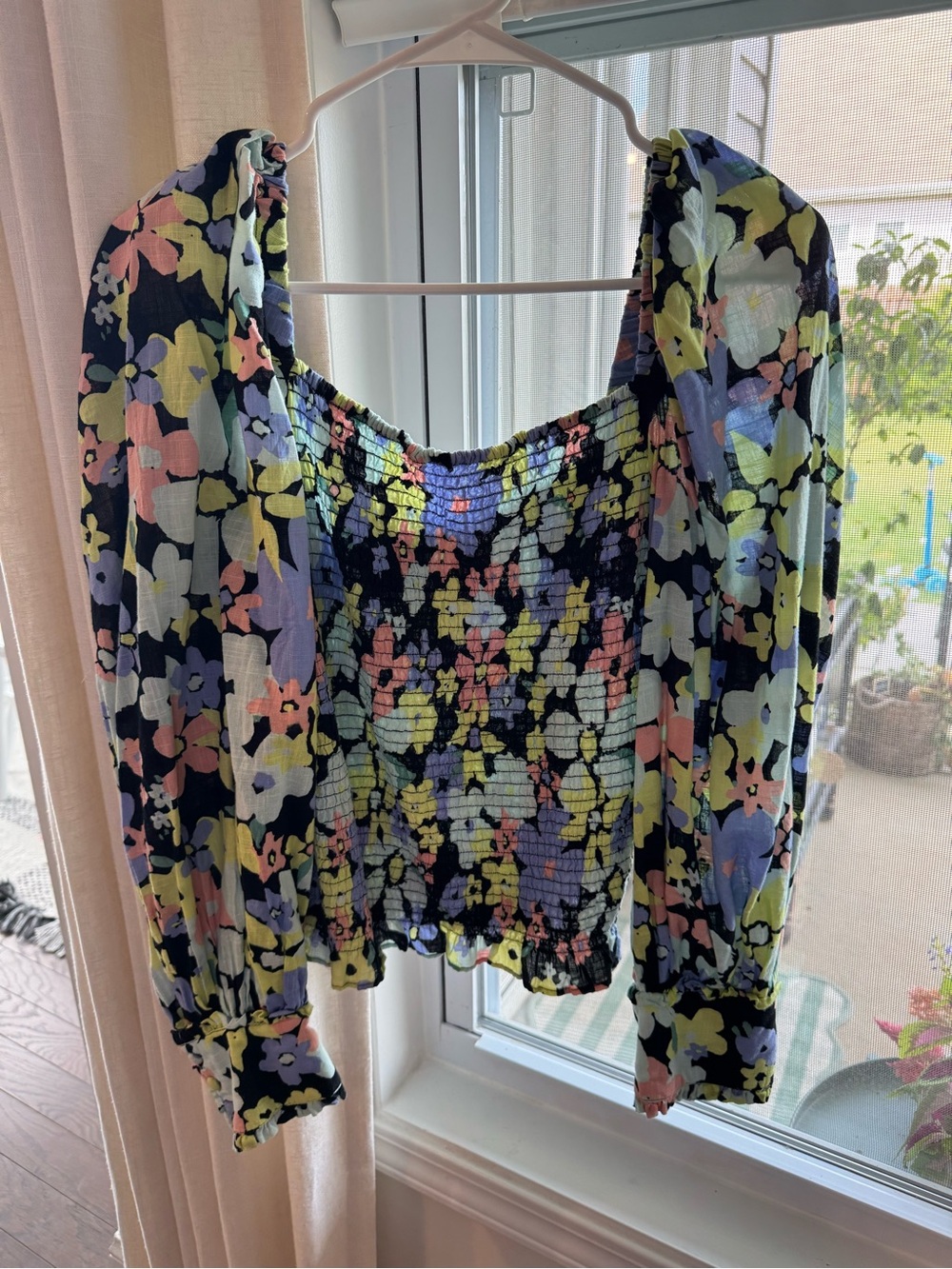Free People Smocked Floral Square-Neck Crop Top